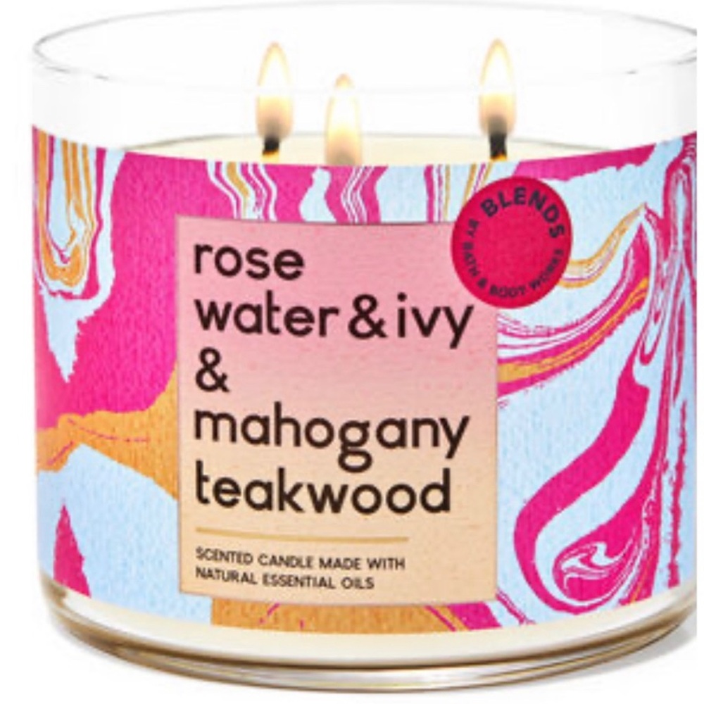 New Bath & Body Works - Rose Water & Ivy & Mahogany Teakwood - 3 Wick Candle
